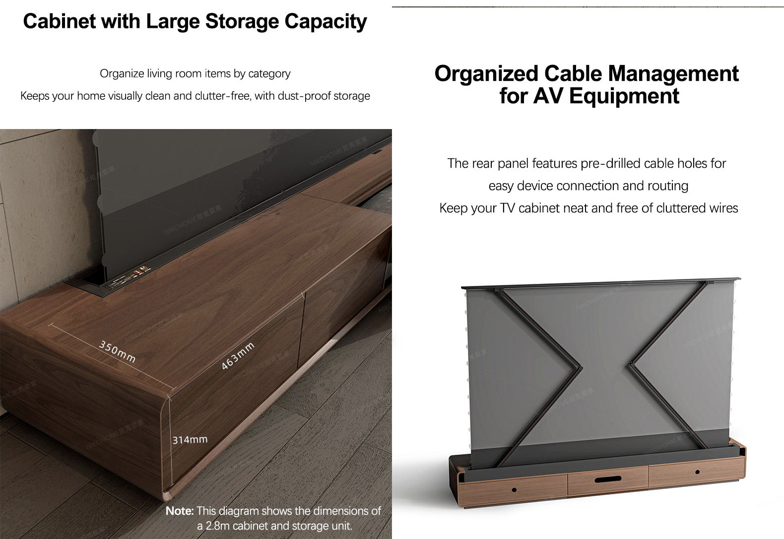 Laser TV Cabinet with Large Storage and Organized AV Cable Management
