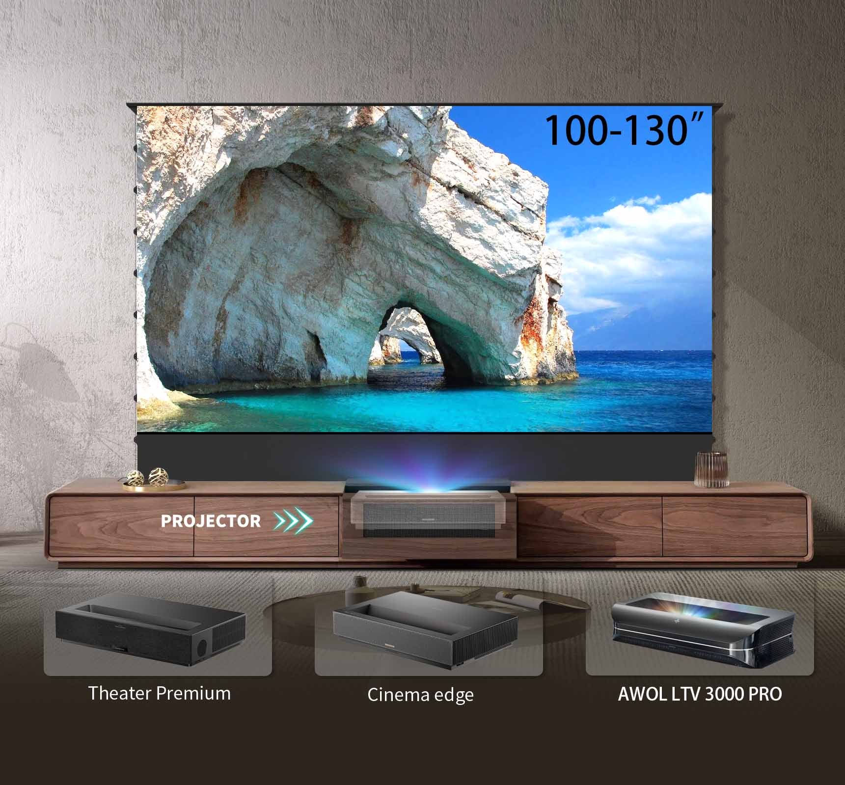 100–130" WUPRO x NIKOHOME Phantom5 Masterpiece Series Walnut Solid Wood Smart Laser TV Cabinet + Laser TV Bundle
