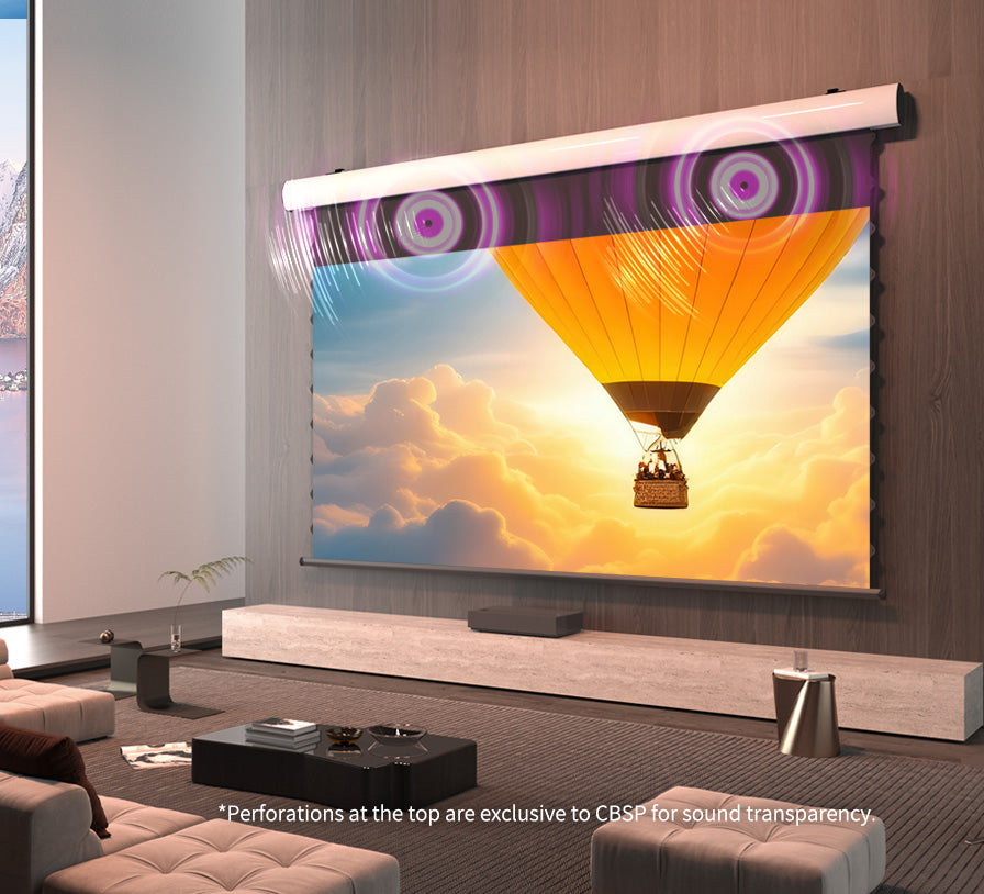 WUPRO Cinema FlowArc Luxury CBSP Smart ALR CLR Motorised Drop Down Projector Screen,Micro-perforated Acoustic Bar,3D Surround Sound