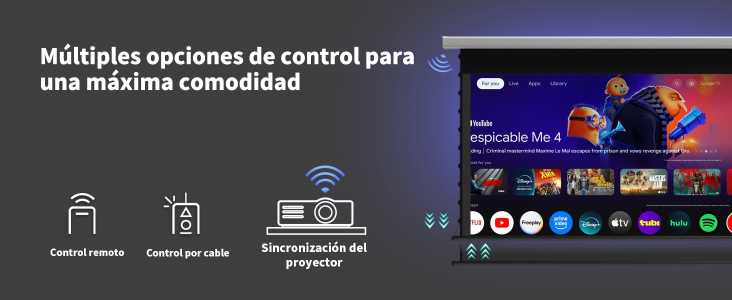 Pantalla de proyección motorizada inteligente tensada QuadraArc de Wupro Cinema: múltiples métodos de control.