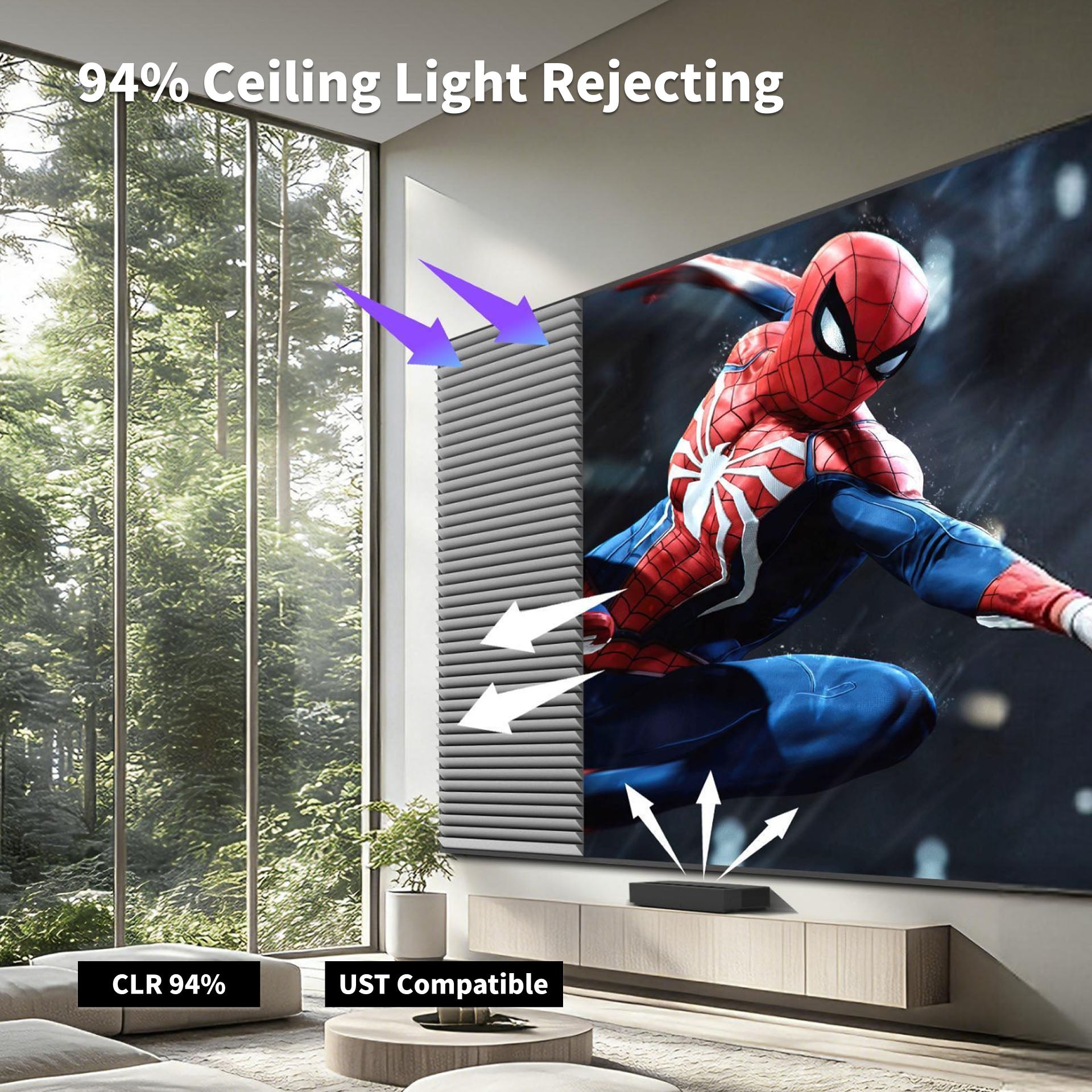132Inch Seamless Lenticular WUPRO CLR ALR Fixed Frame Projector Screen for Ultra Short Throw Projectors with CLR 94% Ambient Light Rejection