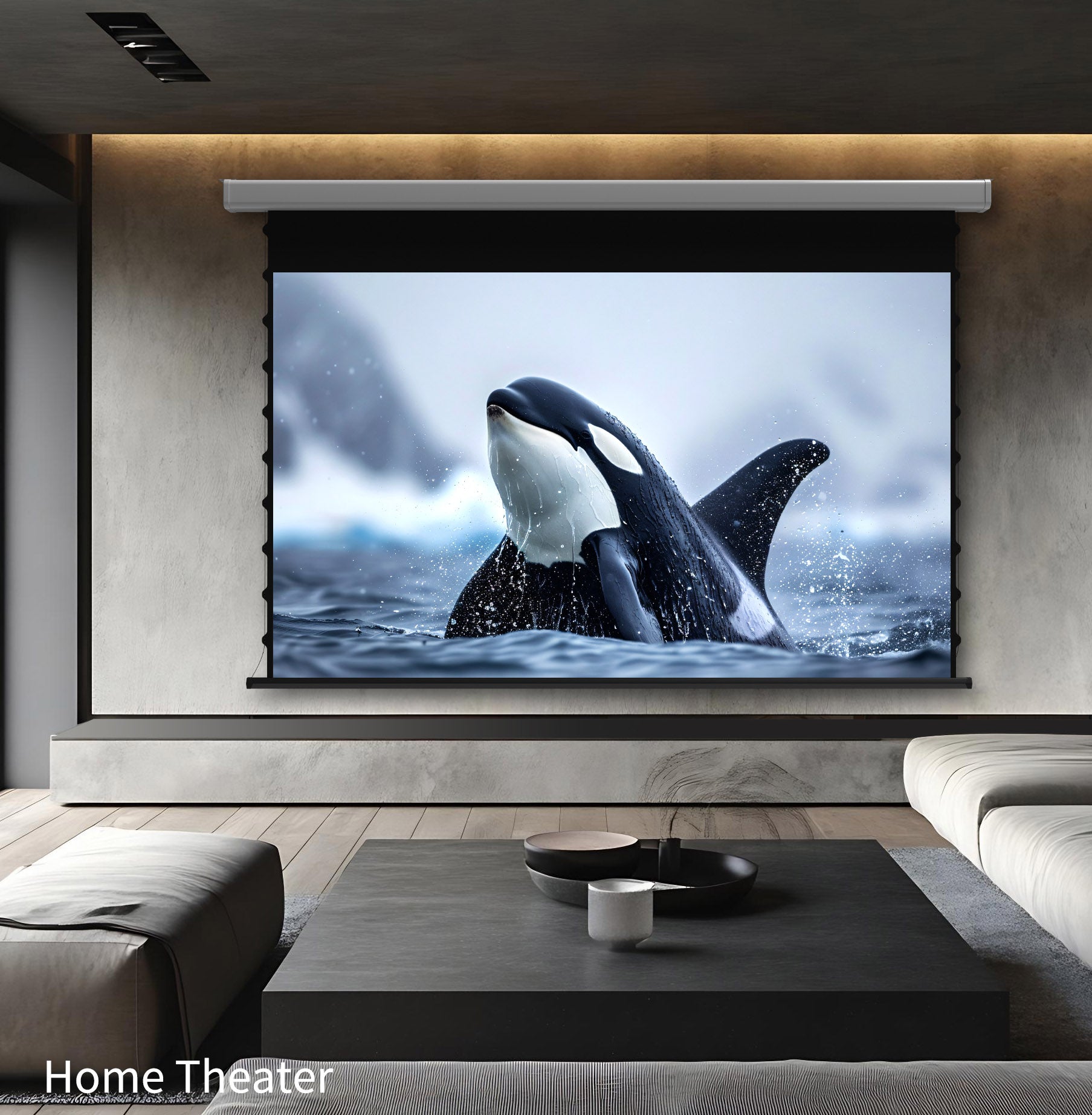 Wupro Cinema QuadraArc Tensioned Smart Motorized Drop Down Projector Screen——Applying home theatre scenarios