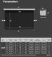Wupro Cinema QuadraArc Tensioned Smart Motorized Drop Down Projector Screen—Dimension parameter table