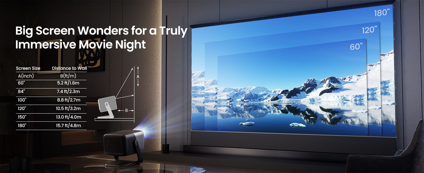 JMGO N1S Ultimate 4K Laser Gimbal Projector Maximum projection: 180 inches