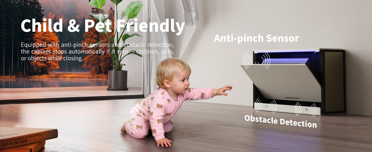 WUPRO Cinema C1 Nano Compact Smart Flip Laser TV Cabinet with Anti-Pinch Sensors and Obstacle Detection for UST Projectors