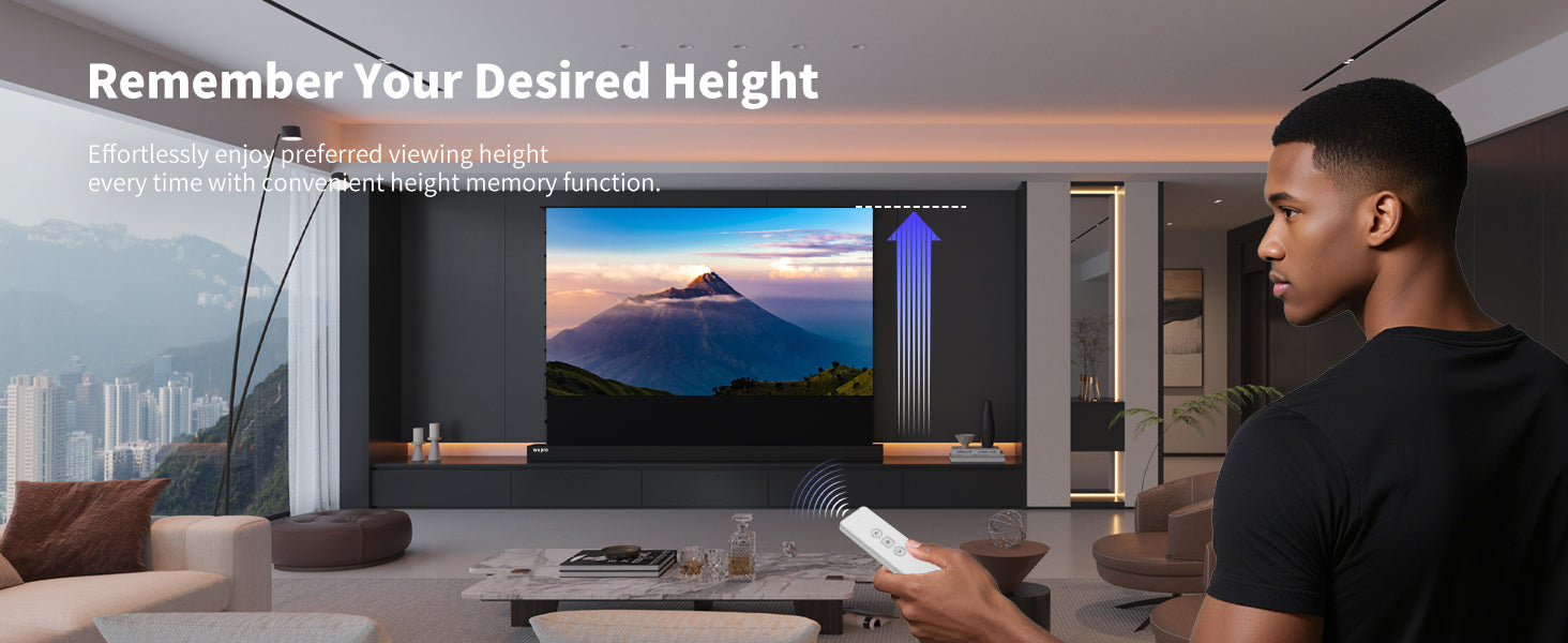 150-inch seamless WUPRO Cinema Lenticular ALR CLR smart motorized floor-rising screen with memory function – set your preferred height