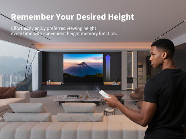 150-inch seamless WUPRO Cinema Lenticular ALR CLR smart motorized floor-rising screen with memory function – set your preferred height