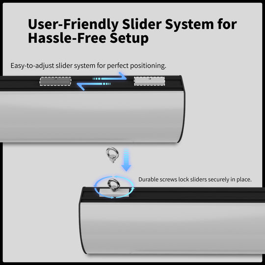 WUPRO FlowArc Smart electric drop down screen – adjustable sliding rail system, precise positioning, easy installation