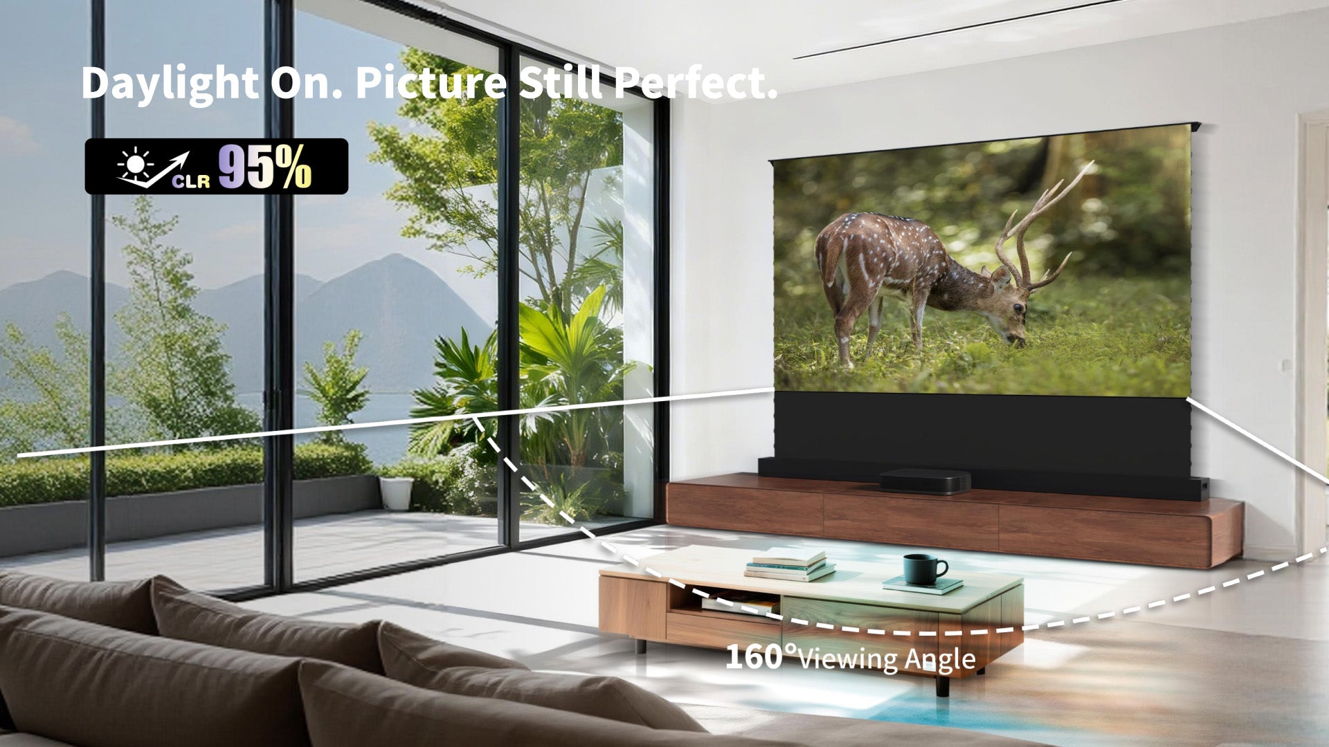 WUPRO LeApex EVO CBSP High Contrast CLR ALR UST Smart Motorized Floor Rising Screen – 95% Ambient Light Rejection, Clear Picture Even in Daylight