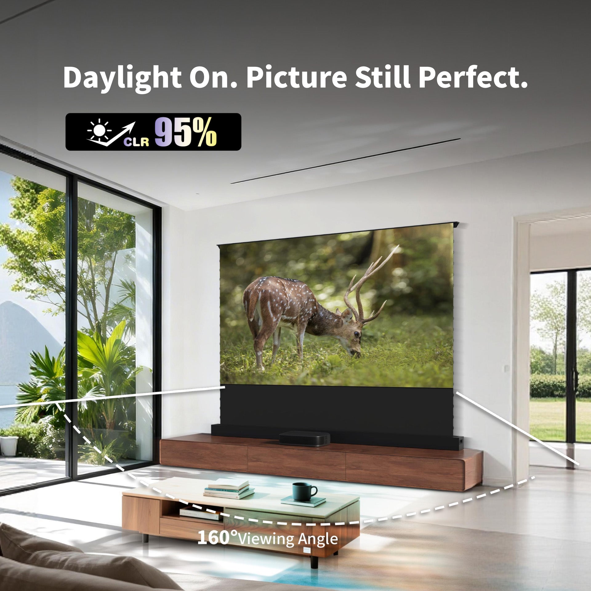 WUPRO LeApex EVO CBSP High Contrast CLR ALR UST Smart Motorized Floor Rising Screen – 95% Ambient Light Rejection, Clear Picture Even in Daylight