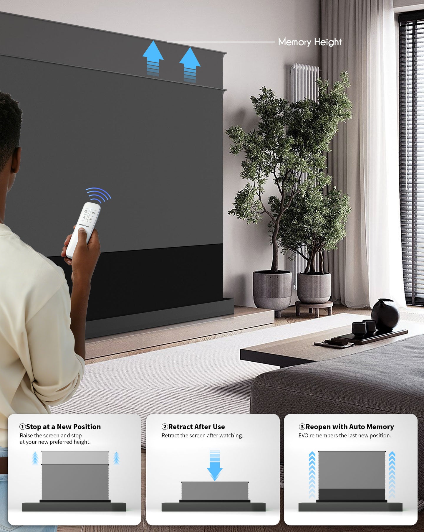 UPRO LeApex EVO CBSP High Contrast CLR ALR UST Floor Rising Projector Screen – Smart Height Memory, No Manual Limit Setting Required