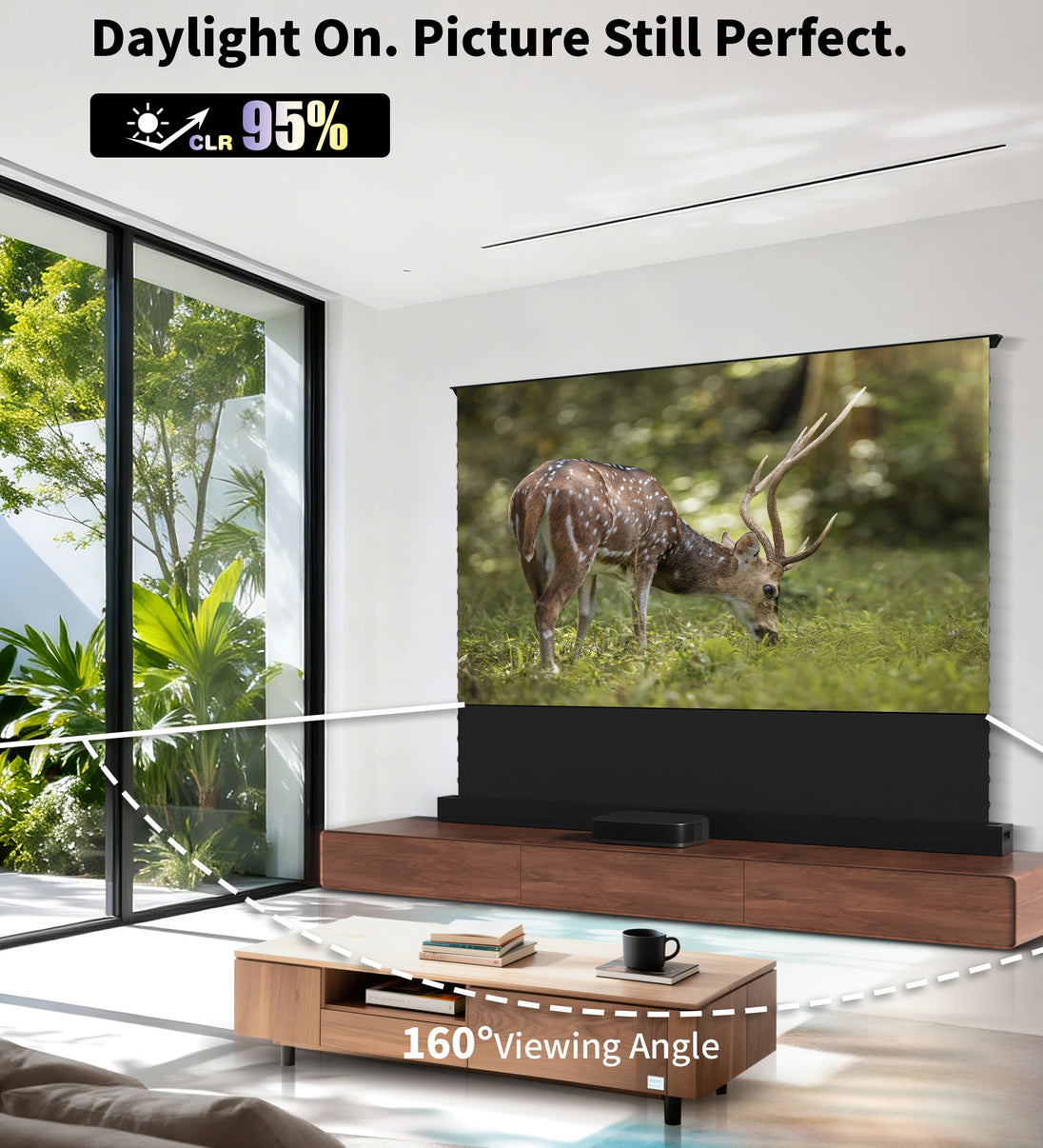 WUPRO LeApex EVO CBSP High Contrast CLR ALR UST Floor Rising Projector Screen – 95% ALR CLR Performance, Clear Picture Even in Daylight
