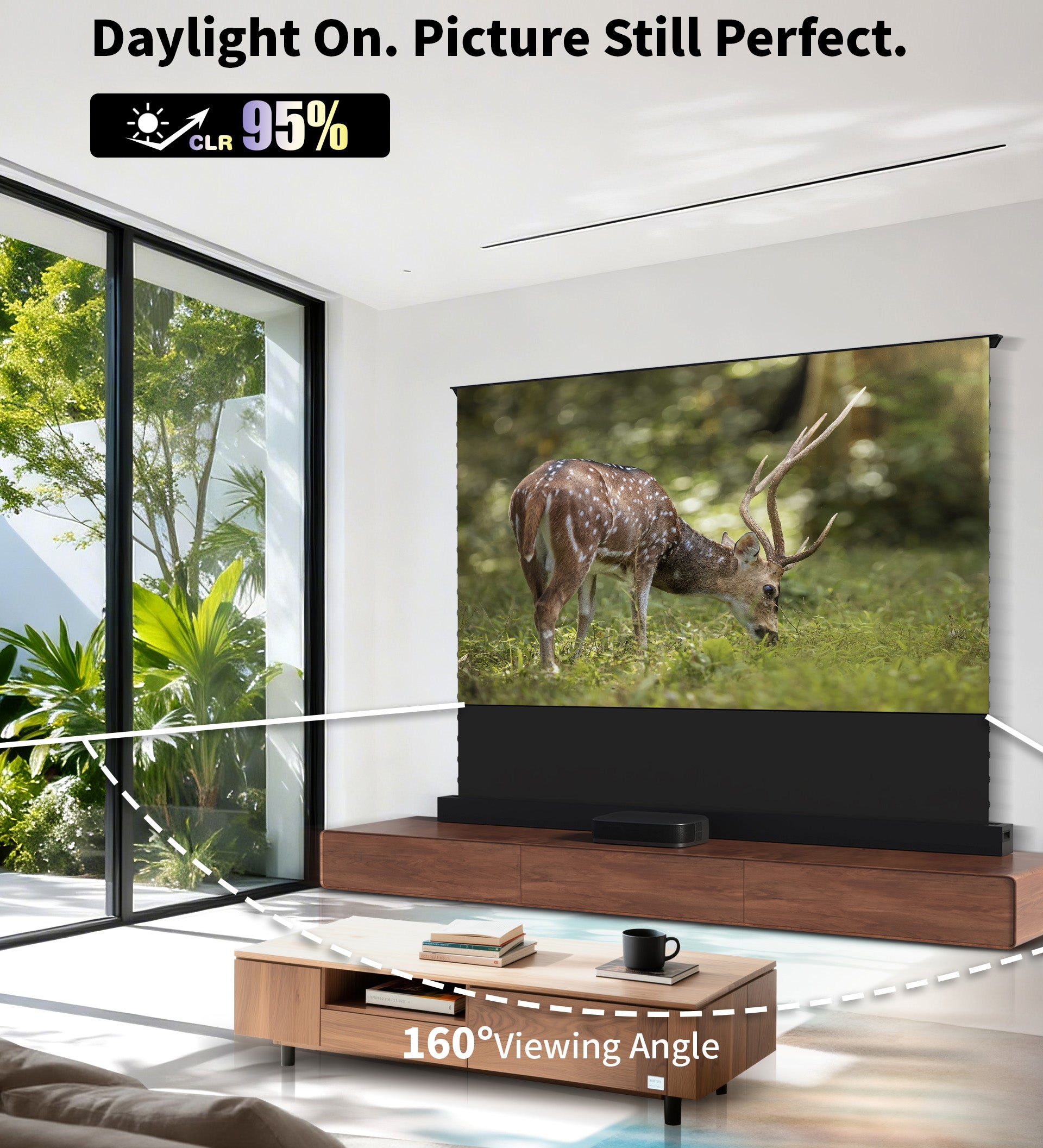 WUPRO LeApex EVO CBSP High Contrast CLR ALR UST Floor Rising Projector Screen – 95% ALR CLR Performance, Clear Picture Even in Daylight