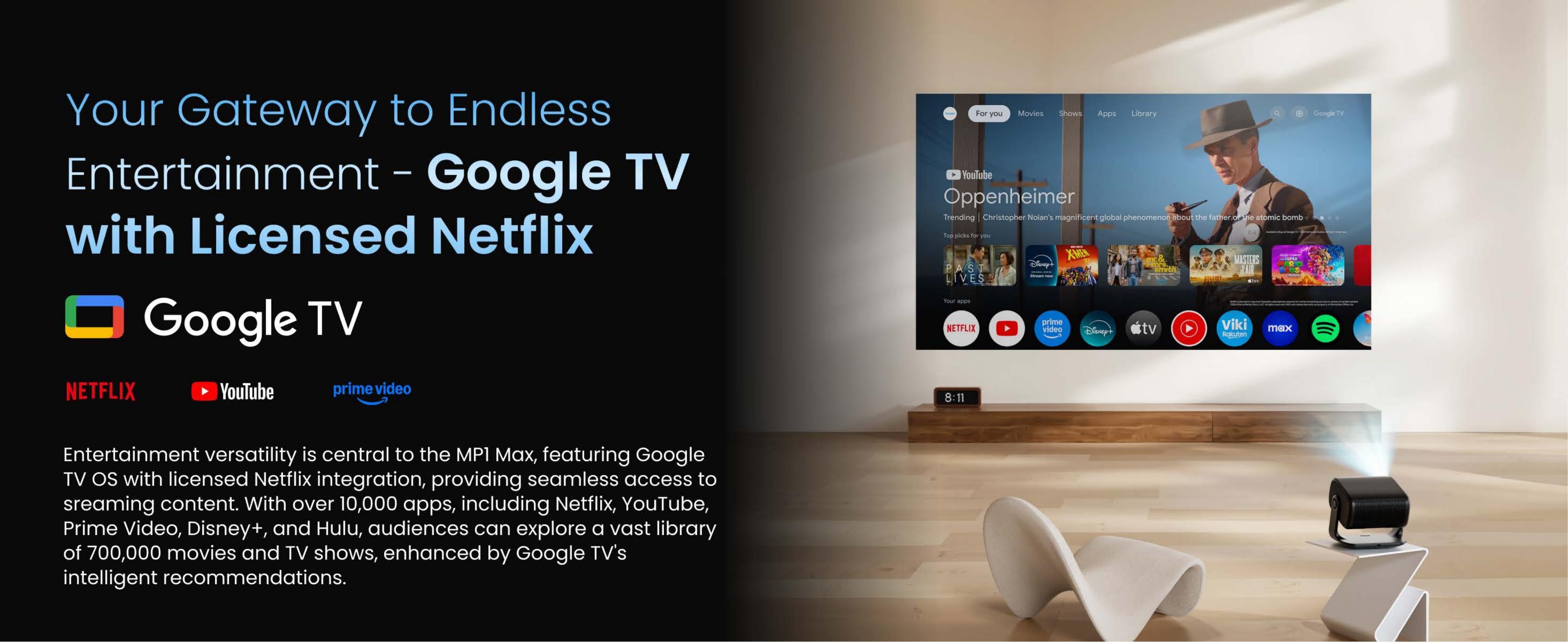 Dangbei MP1 MAX Tripe Laser & LED 3100 ISO Lumens 4K projector with Google TV & Netflix