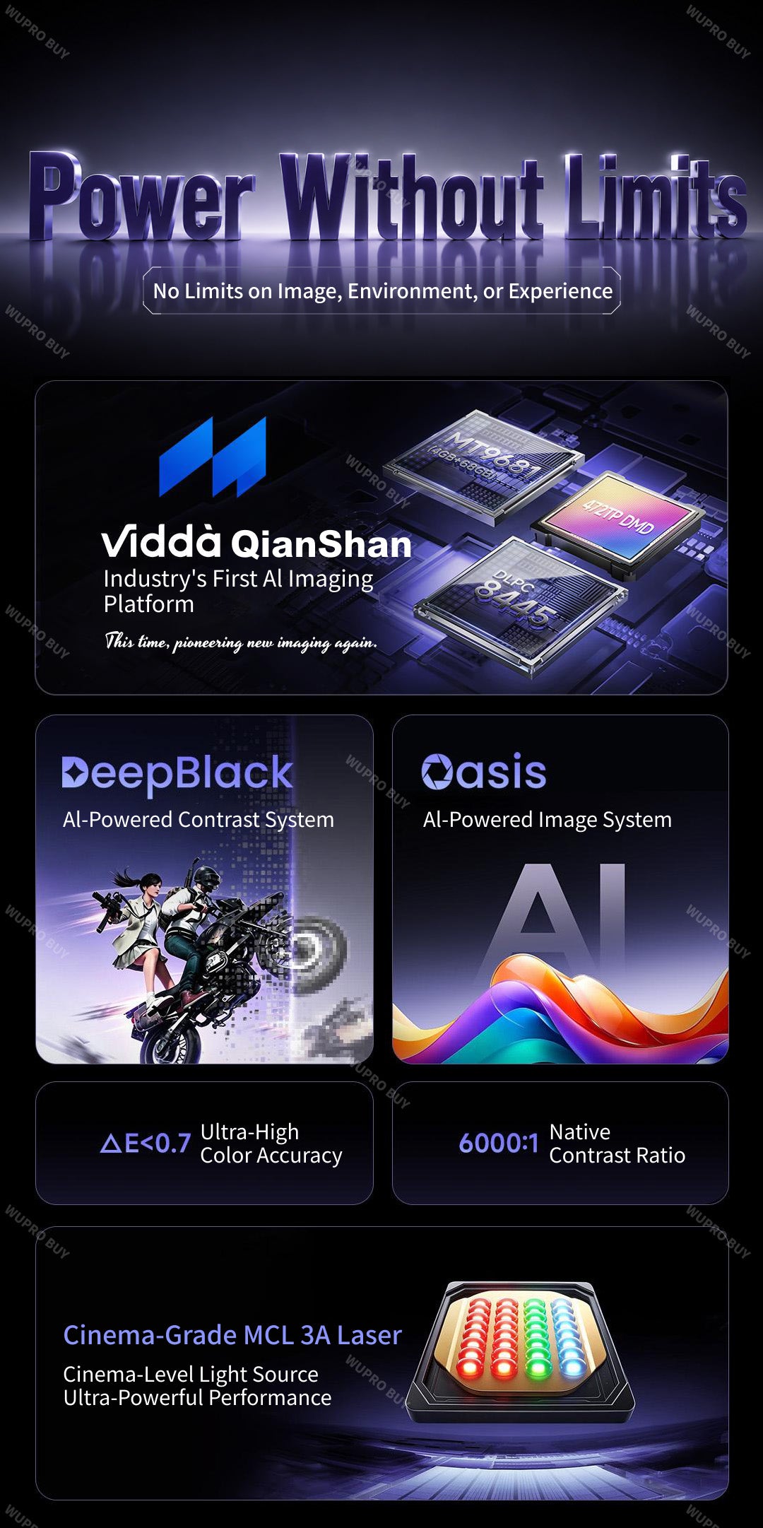Vidda C5 Ultra 4K Tri-Color Laser Projector with AI Image Processing, Deep Black Contrast and 6000:1 Native Contrast Ratio