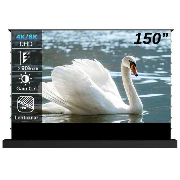 WUPRO Cinema 150inch Black Lenticular ALR CLR Smart Motorized Tension Floor Rising Screen 0.7 gain,90% clr,high contrast
