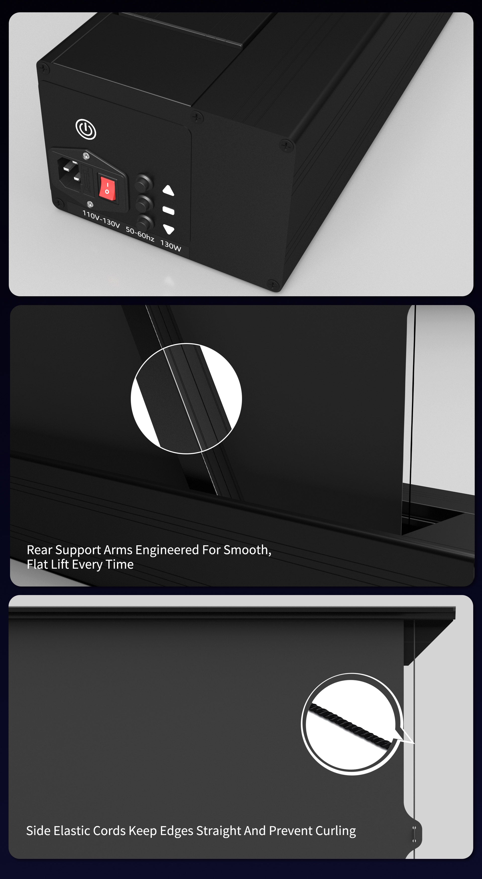 150-inch seamless WUPRO Cinema Lenticular ALR CLR smart motorized floor-rising screen detail display, sold by WUPROBUY.