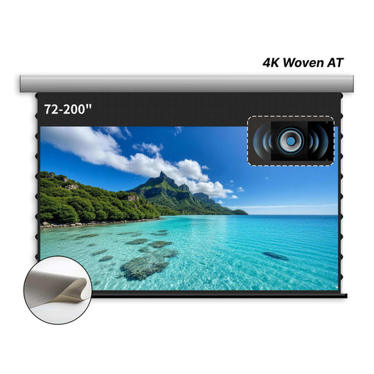 72-200" WUPRO Cinema  FlowArc 4K Woven Acoustically transparent Smart Motorized Drop Down Projector Screen