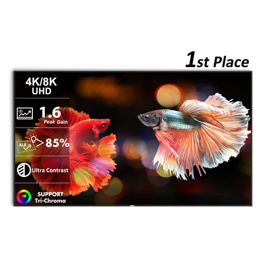 1st place UST screen :WUPRO Cinema peacock Evo True Fresnel fixed frame screen,peak gain1.6,alr>85%,ultra contrast,Tri-chroma