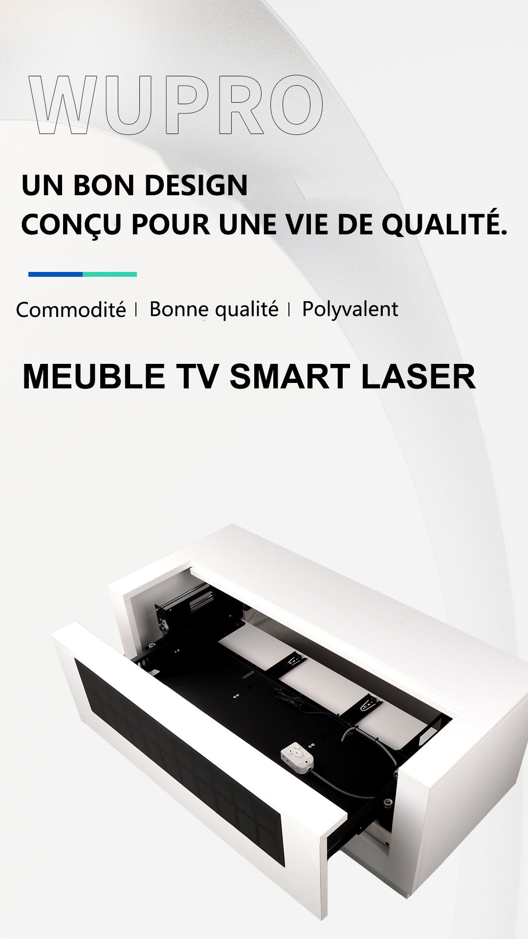 WUPRO Cinema Adjustable Smart Laser TV Cabinet, de haute qualité, peu encombrant, au design minimaliste et haut de gamme.