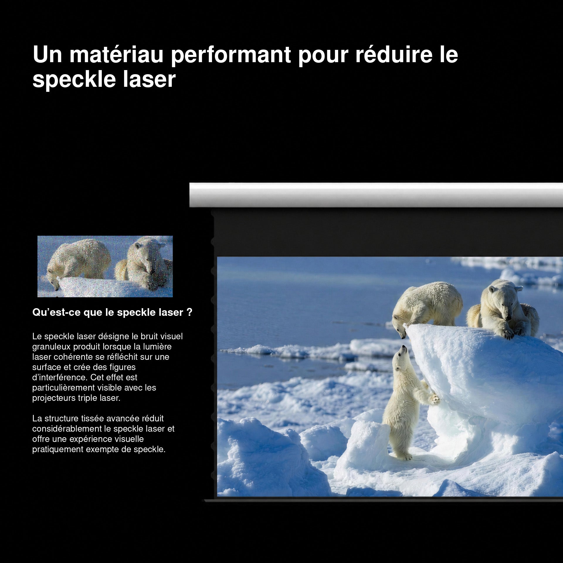 WUPRO écran de projection 4K tissé et transonore pour réduire l’effet speckle avec les vidéoprojecteurs triple laser RGB