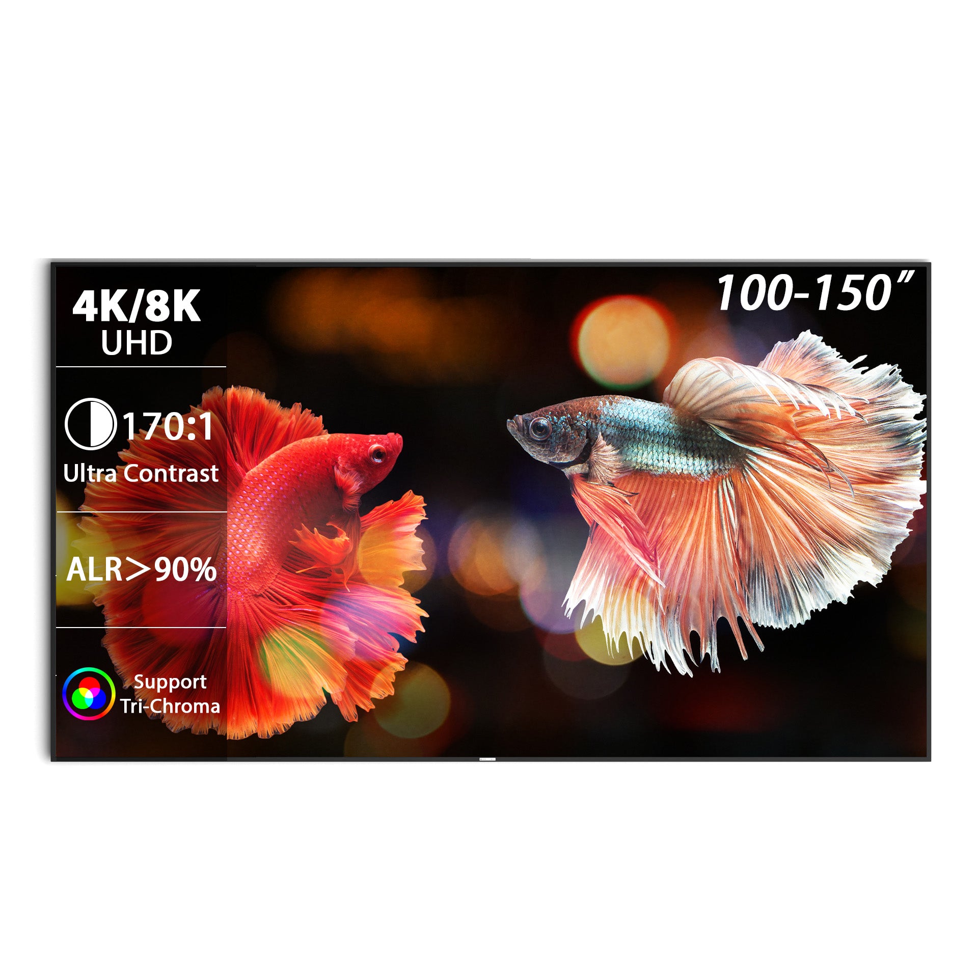 1st place UST screen :WUPRO Cinema peacock Evo True Fresnel fixed frame screen,peak gain1.6,alr＞90%,ultra contrast,Tri-chroma 