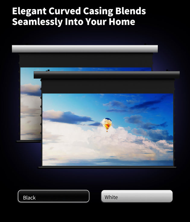 WUPRO Cinema FlowArc Luxury Smart Motorized Drop Down Projector Screen For Long Throw Projector White and black shells available