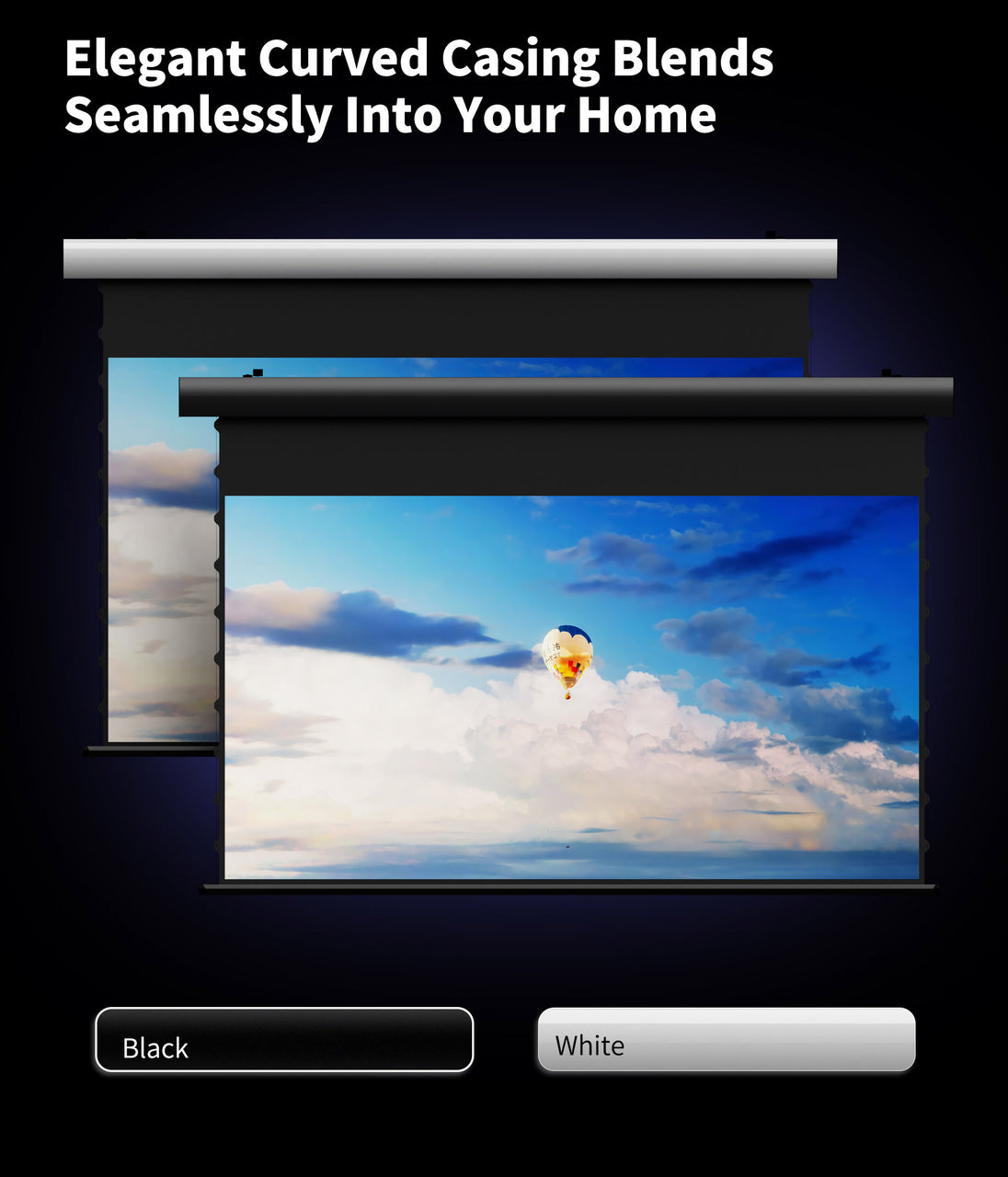 WUPRO Cinema FlowArc Luxury Smart Motorized Drop Down Projector Screen For Long Throw Projector White and black shells available