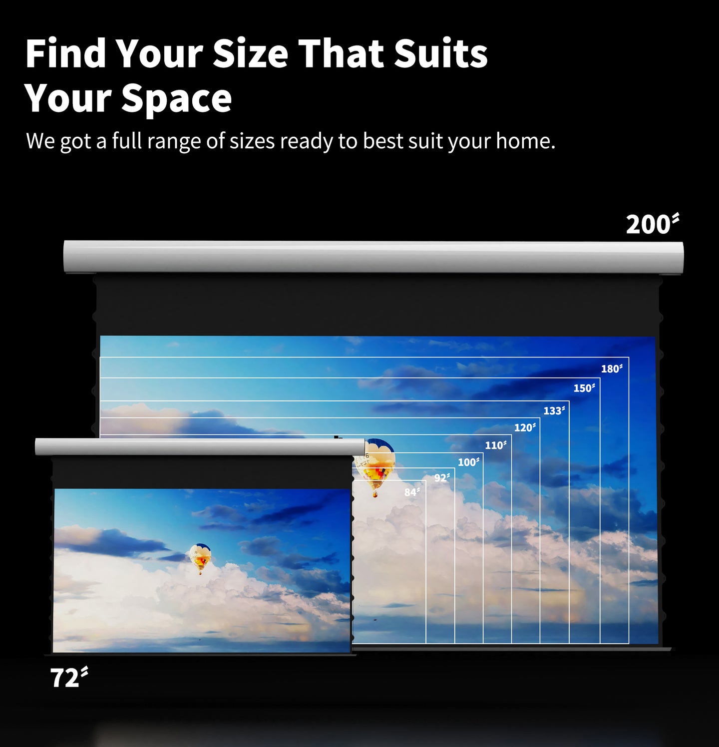 WUPRO Cinema FlowArc Luxury Smart Motorized Drop Down Projector Screen For Long Throw Projector 72-200 inches available