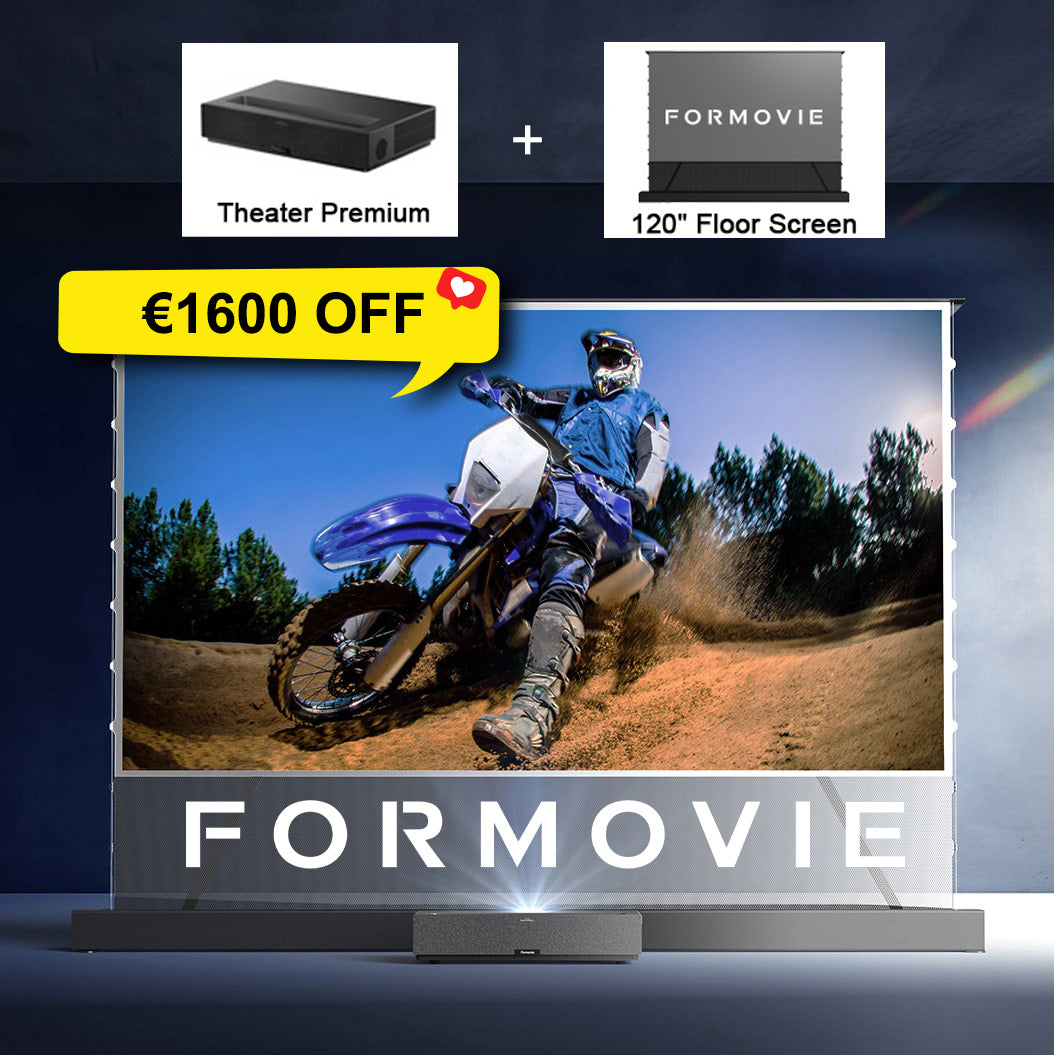 Exclusive lowest price bundle: Formovie Theater Premium UST projector with Formovie 120-inch UST floor rising screen