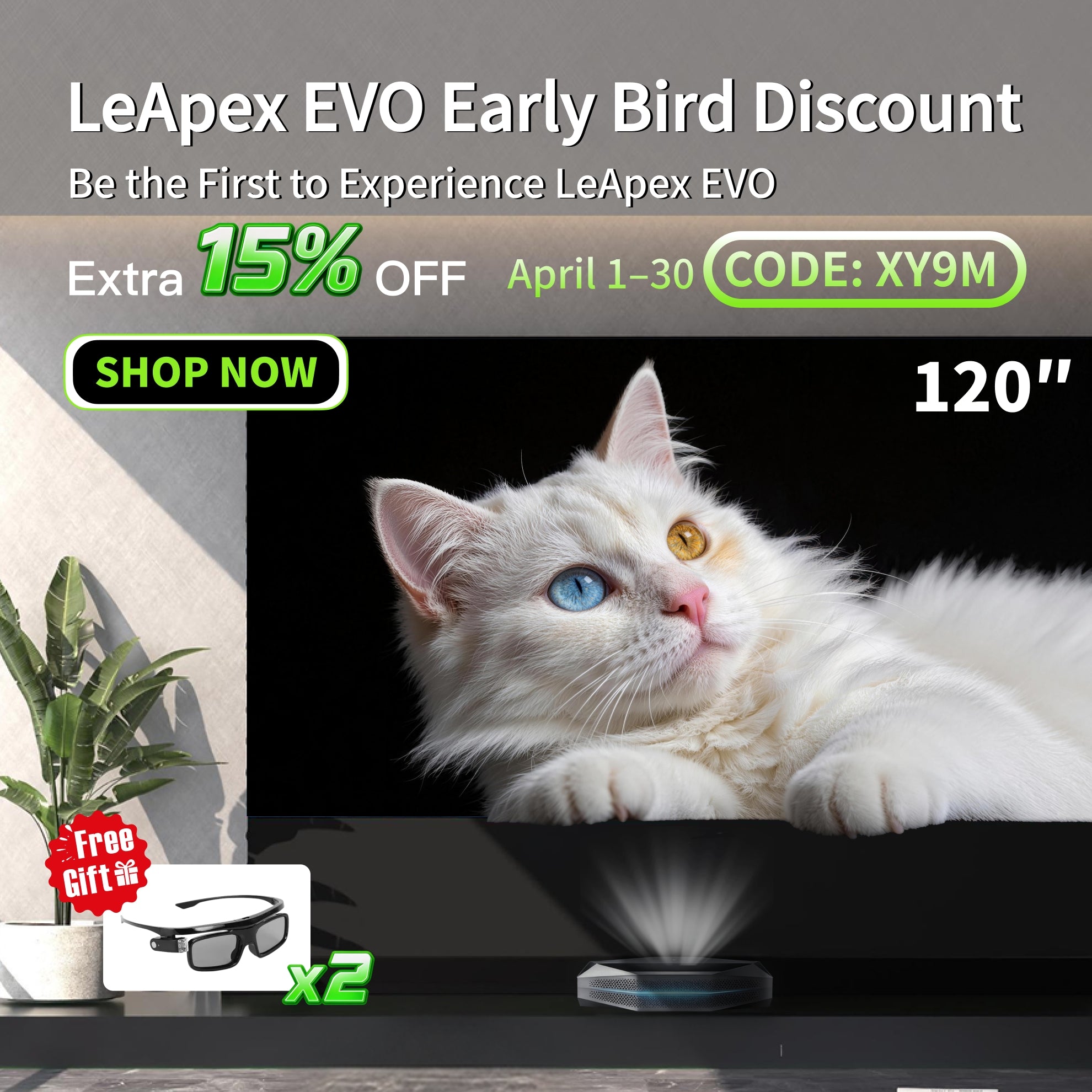 WUPRO BUY LeApex EVO UST floor rising screen 15% early bird discount free 3D glasses