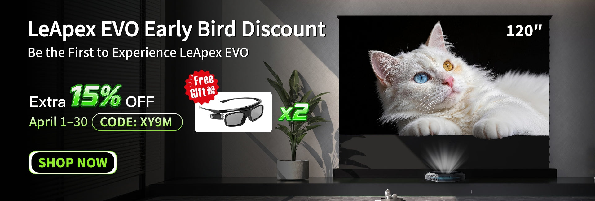 WUPRO BUY LeApex EVO UST floor rising screen 15% early bird discount free 3D glasses