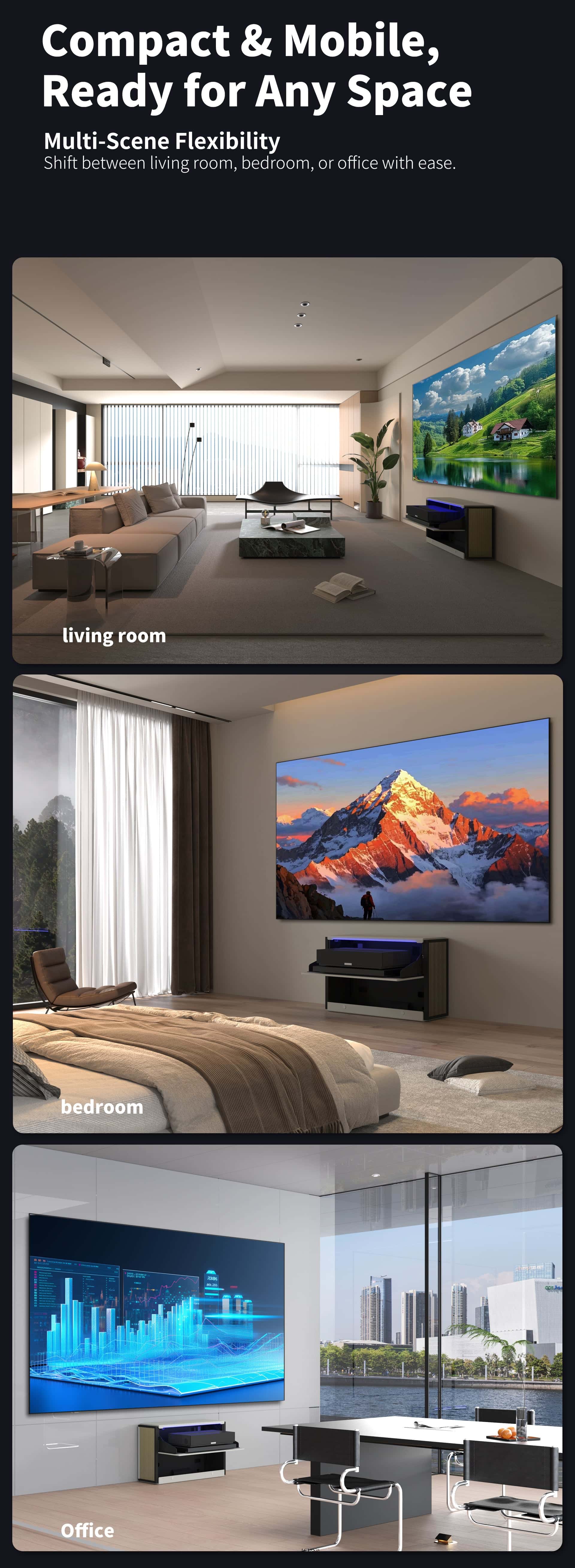 WUPRO Cinema C1 Nano Compact Smart Flip Laser TV Cabinet – compact and mobile design, ready for any space, ideal for living room, bedroom, or office