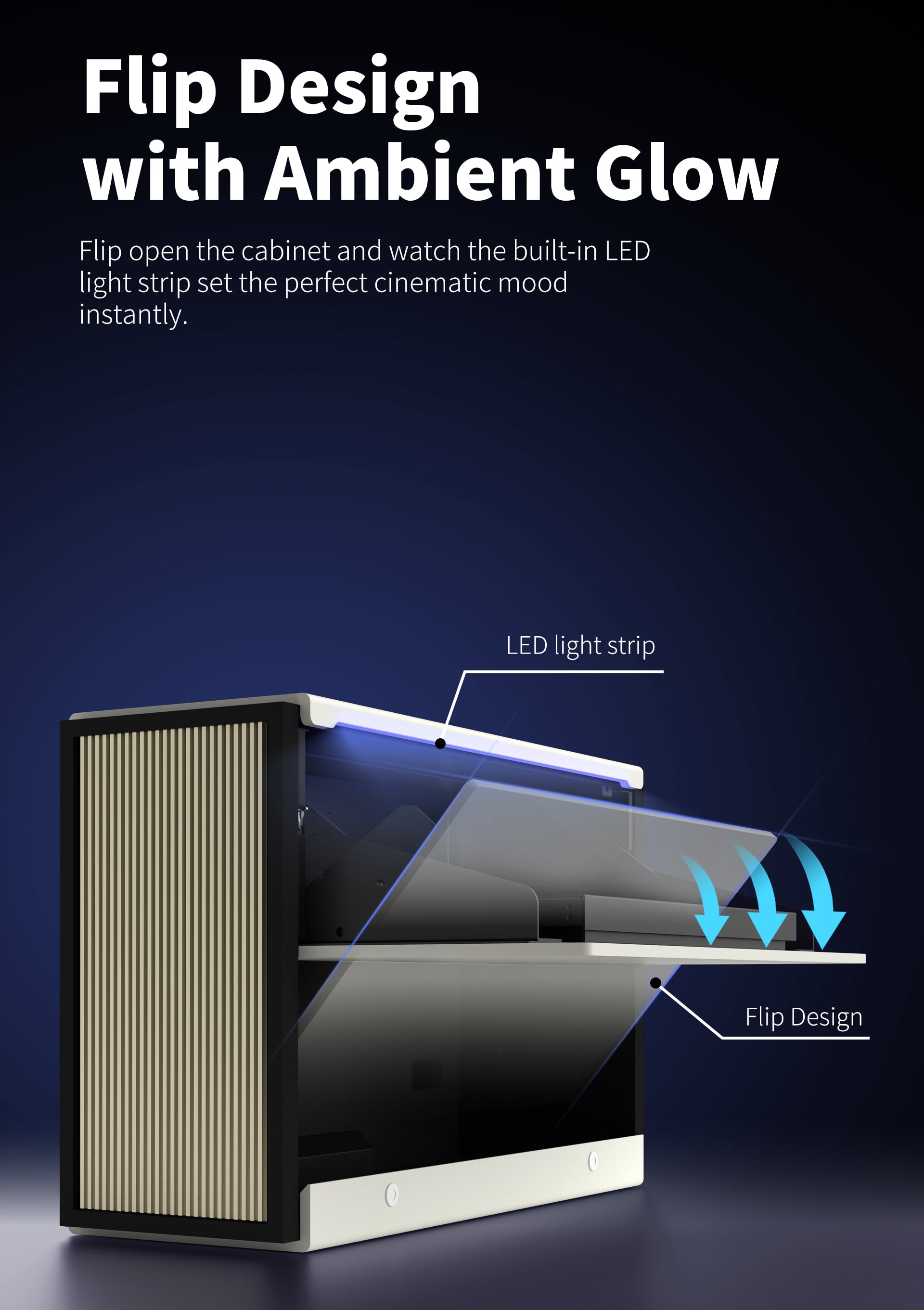 WUPRO Cinema C1 Nano Compact Smart Flip Laser TV Cabinet – flip design with built-in LED ambient glow for cinematic mood