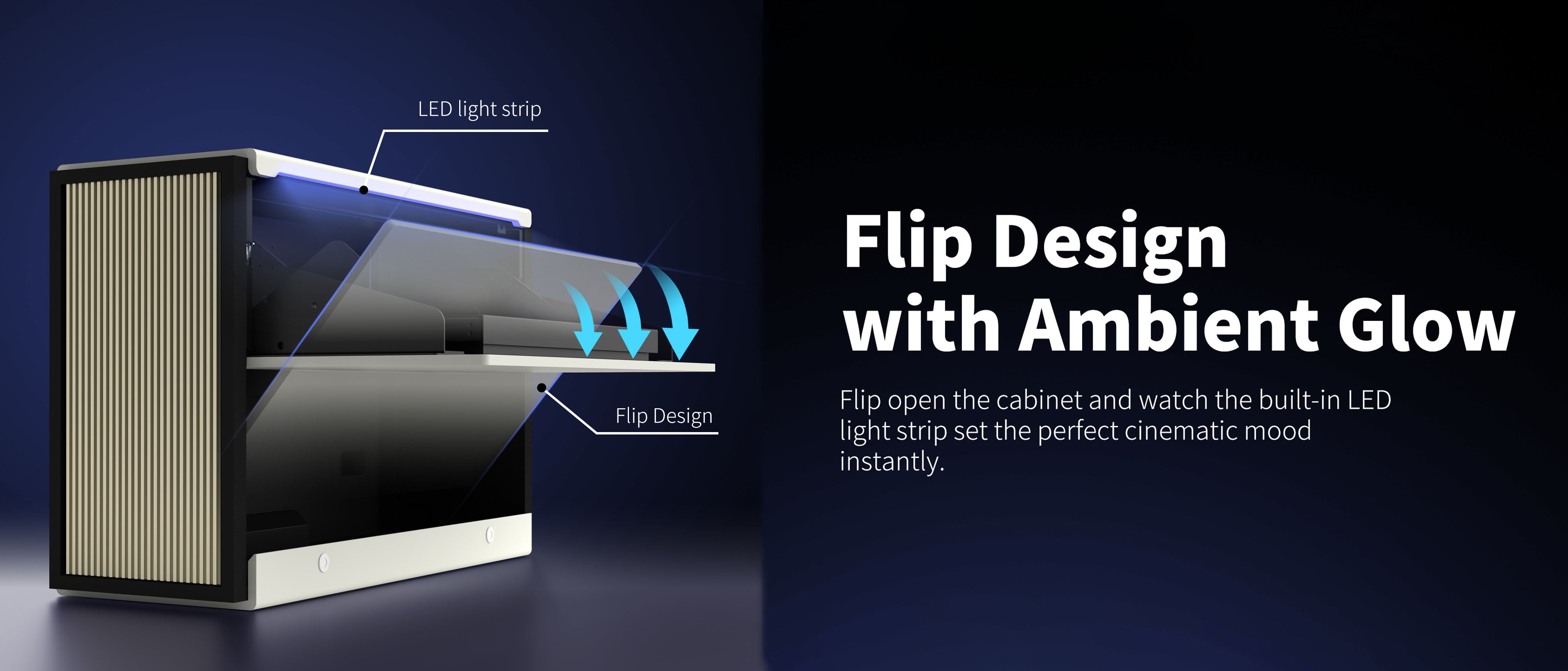 WUPRO Cinema C1 Nano Compact Smart Flip Laser TV Cabinet – flip design with built-in LED ambient glow for cinematic mood