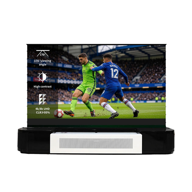 WUPRO Cinema Eterna Series solid wood smart Laser TV cabinet with UST floor rising screen, 170° wide viewing angle, ultra-high contrast, ALR/CLR ≥95%