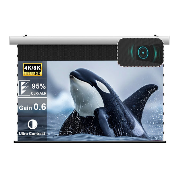 WUPRO Cinema FlowArc Luxury CBSP Smart ALR CLR Motorized Drop Down Projector Screen For UST Projector