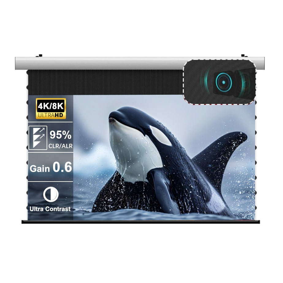 WUPRO Cinema FlowArc Luxury CBSP Smart ALR CLR Motorized Drop Down Projector Screen For UST Projector