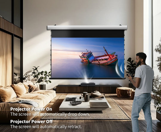 WUPRO Cinema FlowArc Luxury CBSP Smart ALR CLR Motorised Drop Down Projector Screen Intelligent Synchronisation