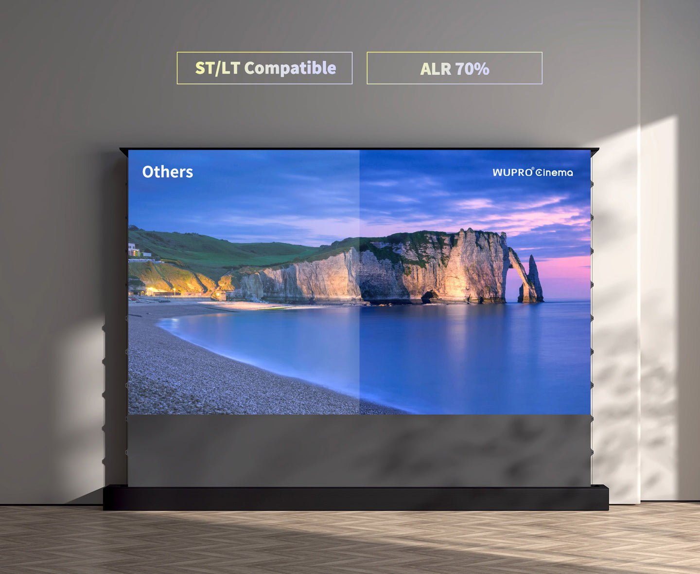 WUPRO Cinema LeApex Black Crystal Floor Rising ALR Projector Screen, High Ambient Light Rejection ≥70%