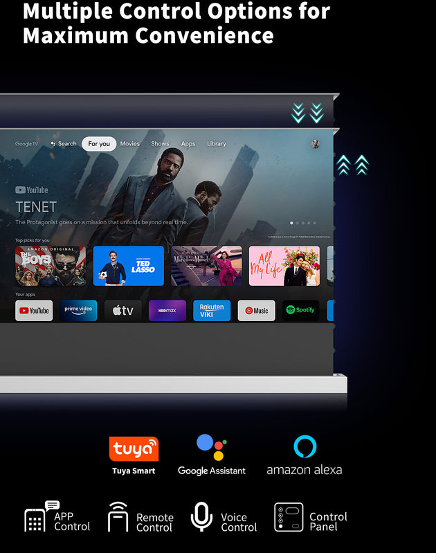 WUPRO Cinema LeApex Motorized Floor Rising Projector Screen with Remote, Control Panel, App, Voice Control; Compatible with Tuya, Google Assistant, Alexa