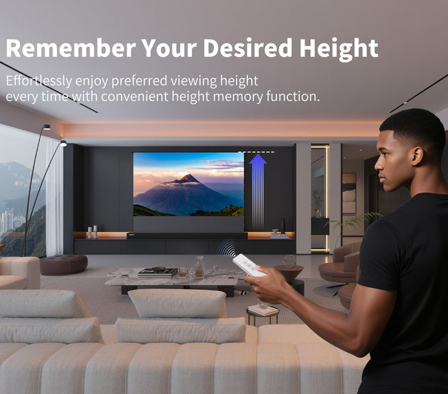 WUPRO Cinema LeApex Motorized Floor Rising Projector Screen with Convenient Height Memory Function