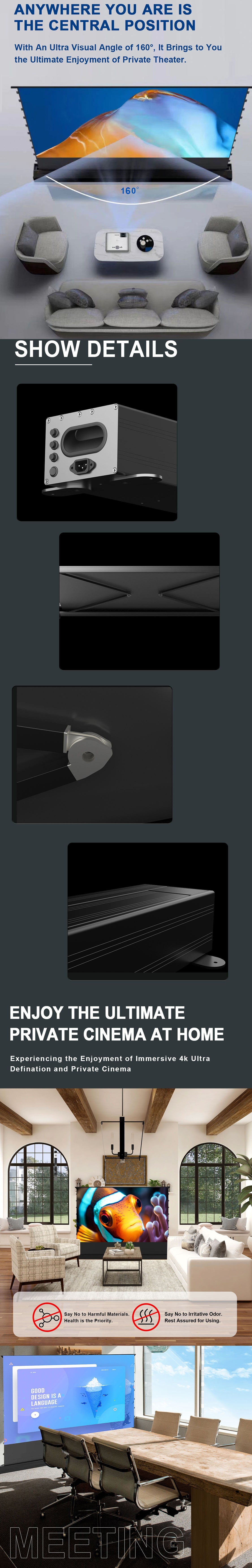 160° viewing angle, luxurious craftsmanship, high-end minimalist design, electric floor rising screen