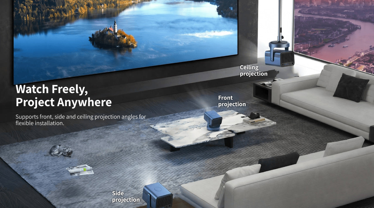 WUPRO Cinema Long Throw (LT) Lenticular CLR Projection Screen for Long Throw Projectors, supporting front, side and ceiling-mounted projection for flexible installation.