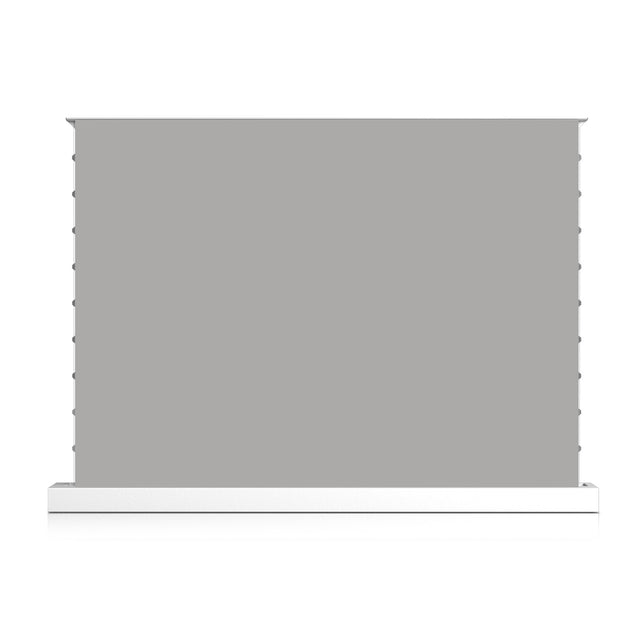 WUPRO Cinema Soft Matte Grey motorized tab-tensioned floor rising projector screen with white housing for Standard & long-throw and UST projectors