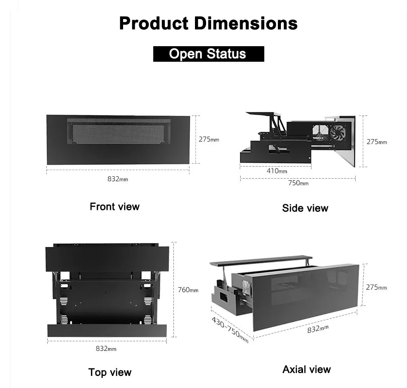 WUPRO W90 Smart Motorized Laser TV Cabinet Automated Sliding Module open status size