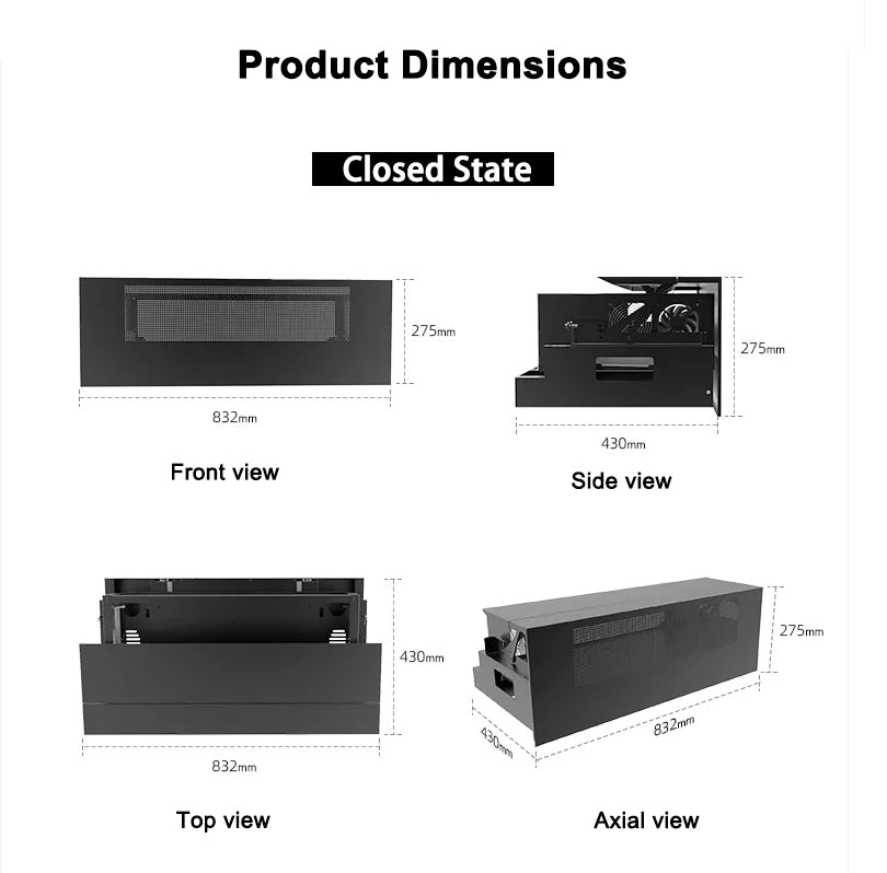 WUPRO W90 Smart Motorized Laser TV Cabinet Automated Sliding Module closed state size