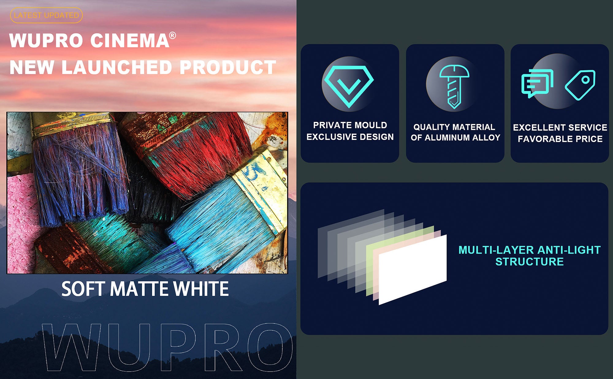 WUPRO Cinema gallery soft white matte fixed frame screen