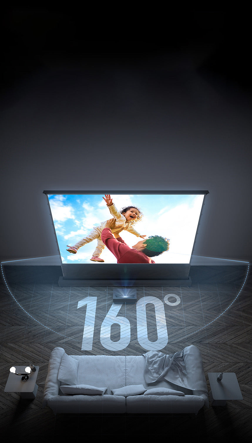 WUPRO Cinema LeApex Series CBSP Enhanced contrast ALR electric floor rising screen for UST projector 160° viewing angle