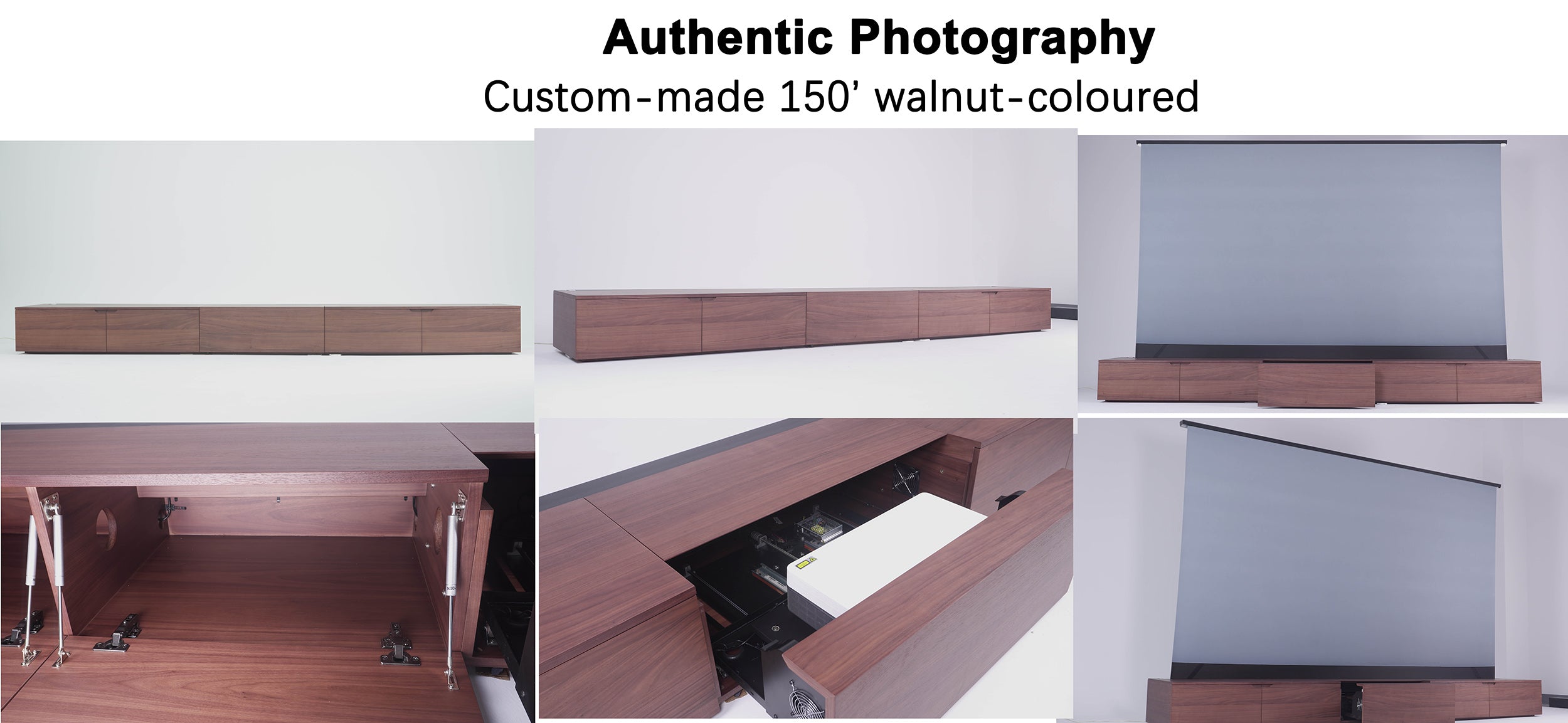 WUPRO BUY DR-580S Solid Wood Smart Laser TV Cabinet Custom 150-Inch Version in Walnut Finish – Real Photos & Detail Showcase